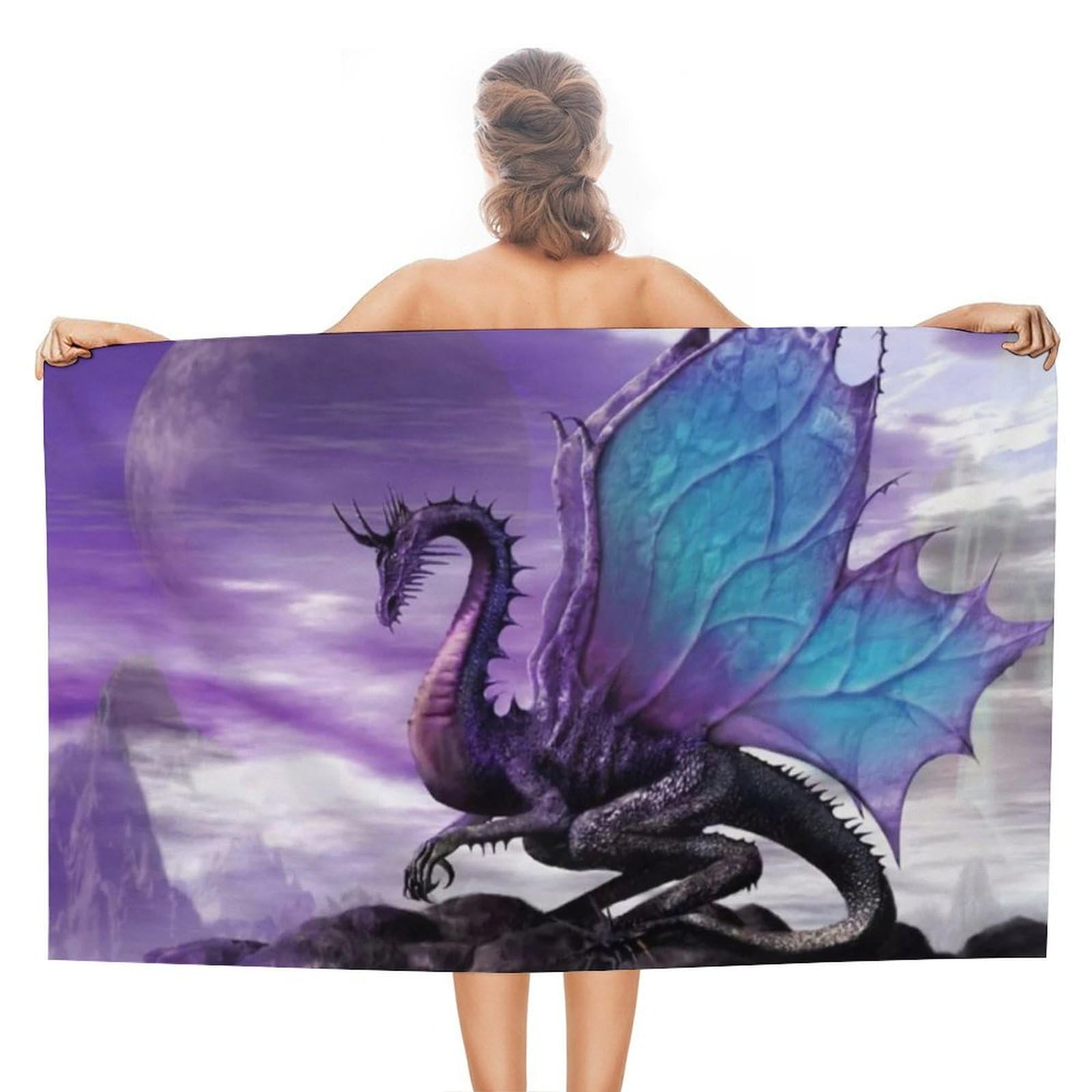 LEDFCVSU Beach Towel, Purple Dragon Purple Moon Bath Towel, Absorbent Towel for Swimming, Sports, Travel
