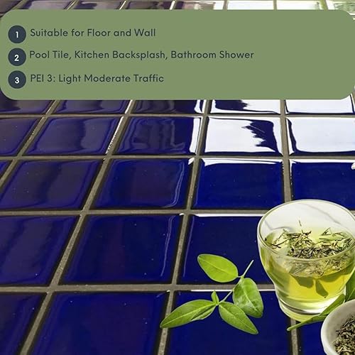 Miniatura 10 de Tenedos Azulejo de mosaico de porcelana con patrón cuadrado azul cobalto de alta calidad de 2 x 2 pulgadas (no se pega ni se pega) para cocina,