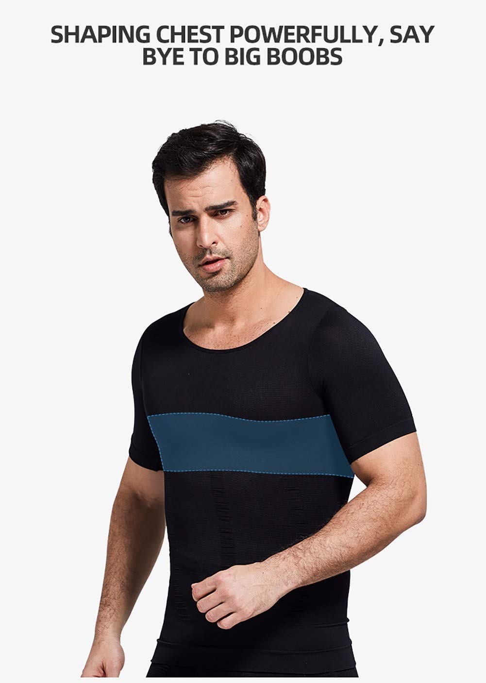 G&F Męska modelująca sylwetkę kompresyjna ukrywa brzuch piwo z krótkim rękawem bielizna modelująca brzuch kontrola elastyczna (kolor: ciemnoniebieski, rozmiar: XXL)