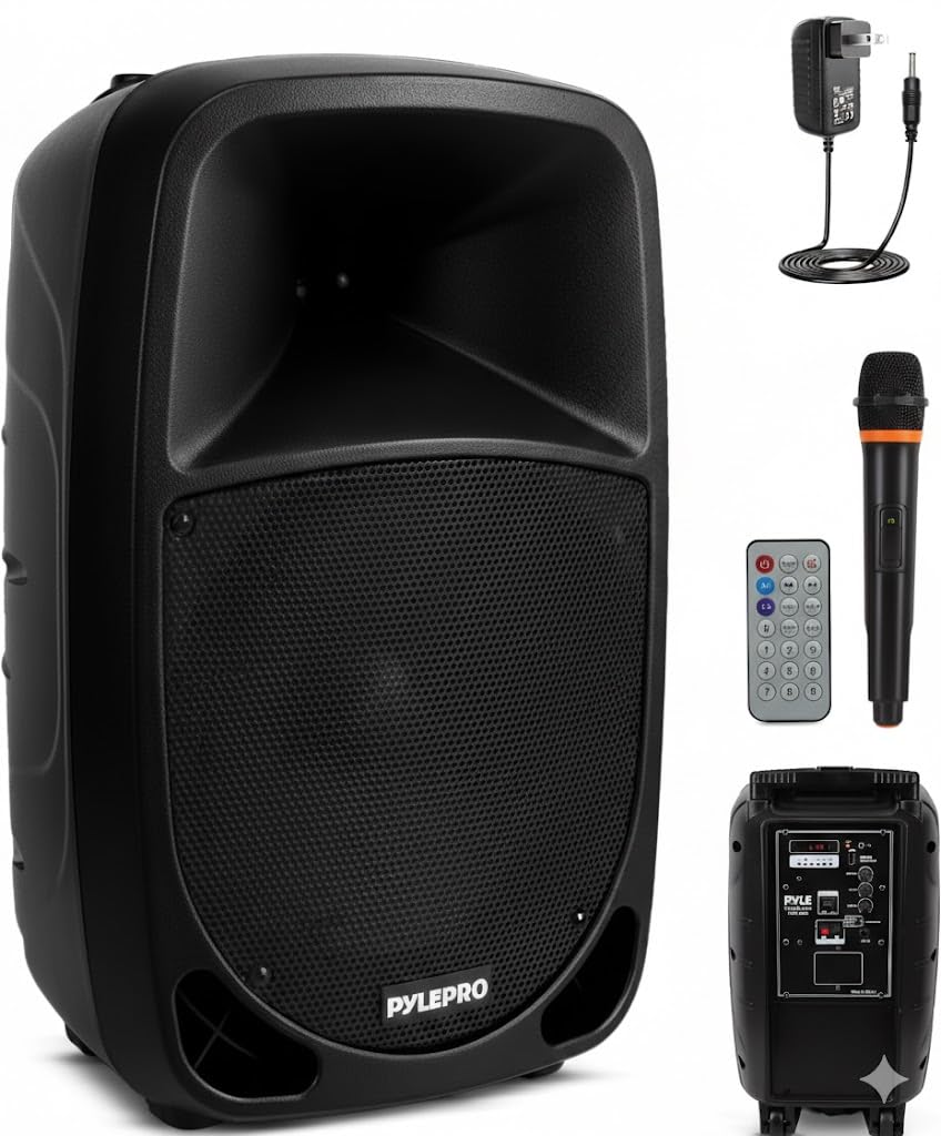 1000W Portable Bluetooth Speaker - 10 Inch Karaoke Speaker System with UHF Wireless Microphone, Remote Control and Built-in Rechargeable Battery, MP3/USB/SD