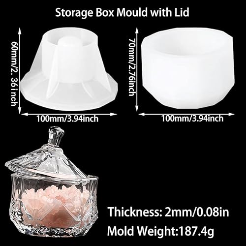 Miniatura 8 de Voyyphixa Moldes de caja de almacenamiento con tapa, moldes de resina para tarros de caramelos, moldes de resina epoxi para candelabro, caja de