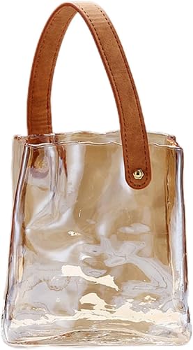 Handmade Leather - Handle Handbag - Style Glass Vase - Simple Elegance for Your Space(Amber)