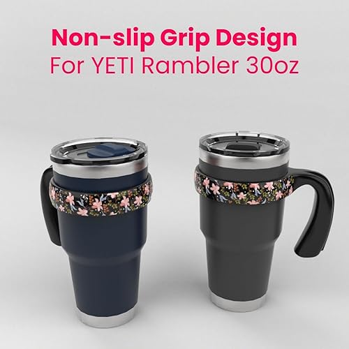 Miniatura 2 de For YETI Handle - Vaso de 30 onzas, compatible con mango YETI de 30 onzas, bonito diseño floral, negro, paquete de 1