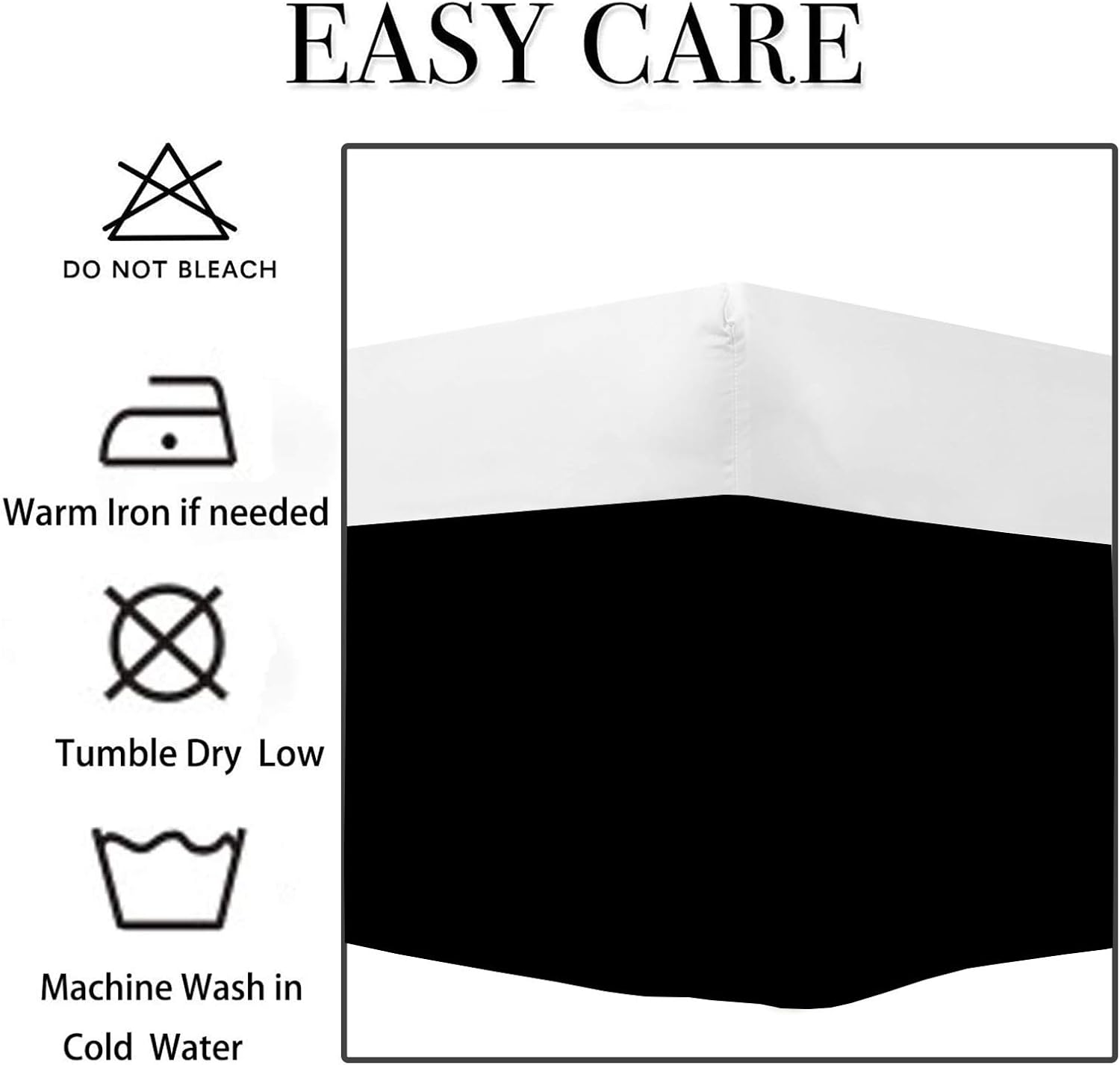 Pleated Bed Skirt Soft Cotton Wrap Around Dust Ruffle Bed Skirt Tailored Bed Skirt Ultra Soft Easy Fit 14" Drop Length Pleated (Twin | Black)