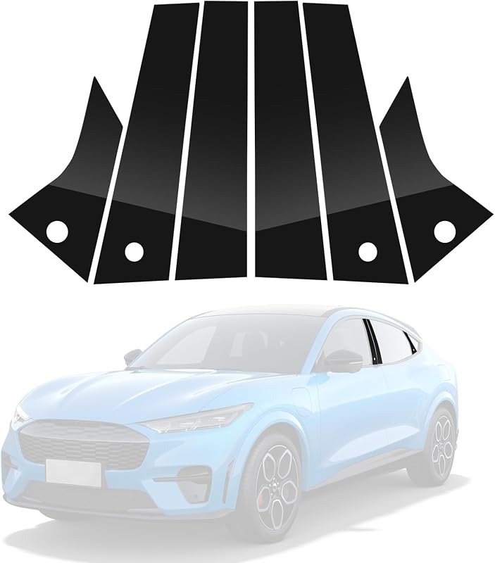Moldura Adesiva do Pilar B da Janela LANZMYAN em PC Preto Brilhante para Ford Mustang Mach-E 2021 e 2022 – 6 peças