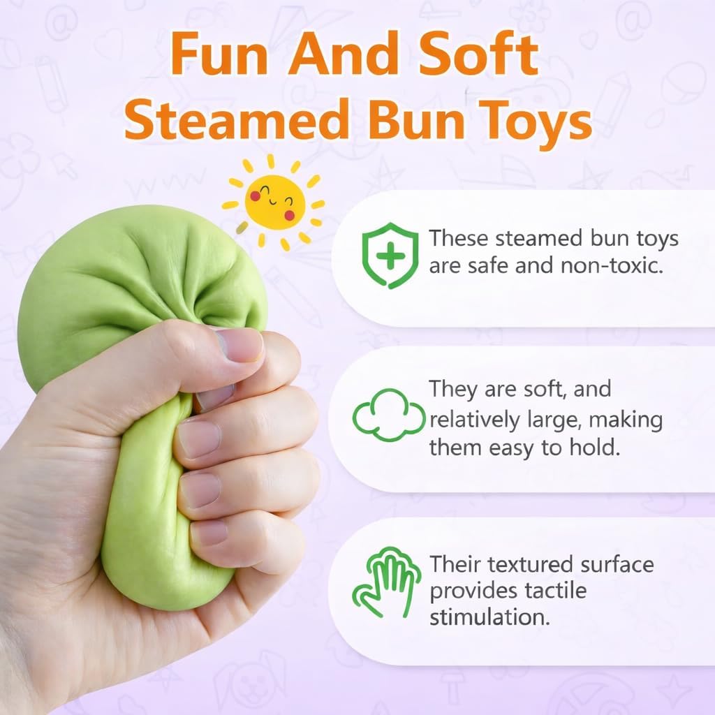 Dumpling Squishy Toys, Giant Mystery Squishy Dumpling Toy Fidget Sensory Stress Ball, Cute Steamer Bun Design, Glitter Dumpling Toys Stress & Anxiety Relief Toy for Kids & Adults Non-Edible (Green)