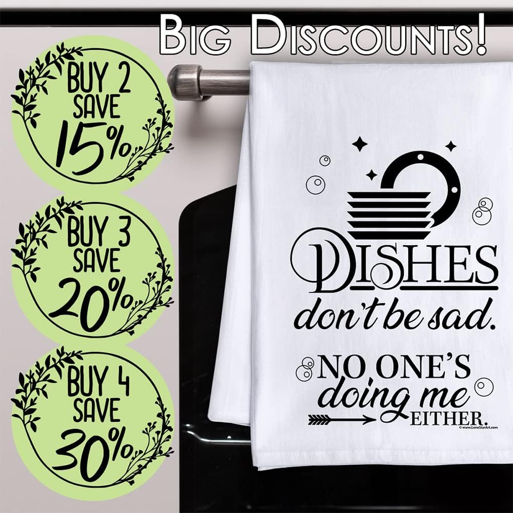 Dishes Don't Be Sad. No One's Doing Me Either - Funny Kitchen Towels Decorative Dish Towels with Sayings, Funny Housewarming Kitchen Gifts - Multi-Use Cute Kitchen Towels - Funny Gifts for Women - Image 2