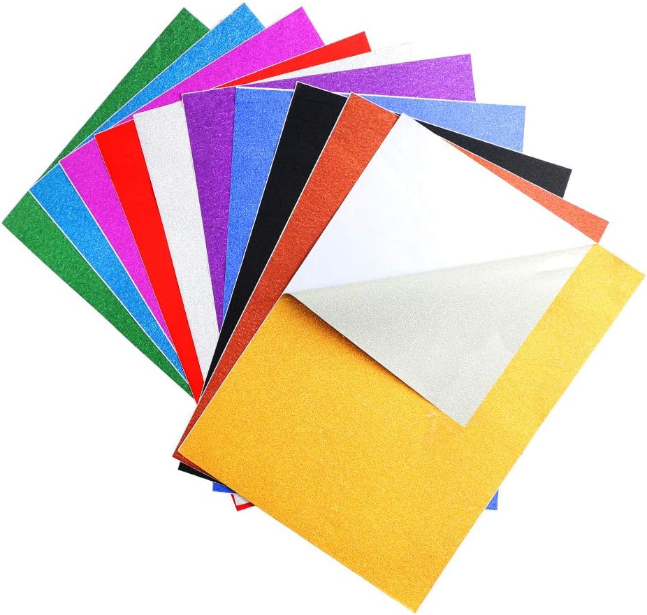20 Pack Glitter Paper Sheet Sparkles Self Adhesive Sticky for Children's Craft Activities DIY Cutters Art Assorted Colors(8.27"x11.8")