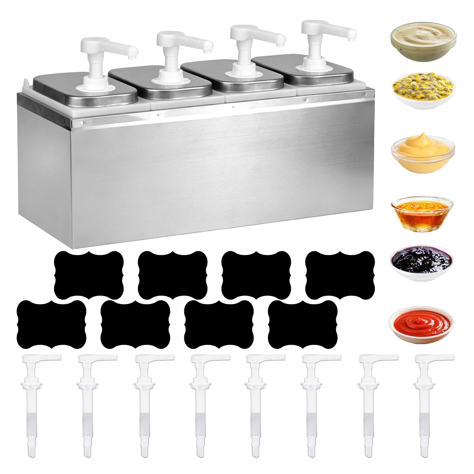Dispenser per salse da 8 l, con 8 pompe in acciaio inox, dispenser per ketchup, maionese, senape, miele, marmellata