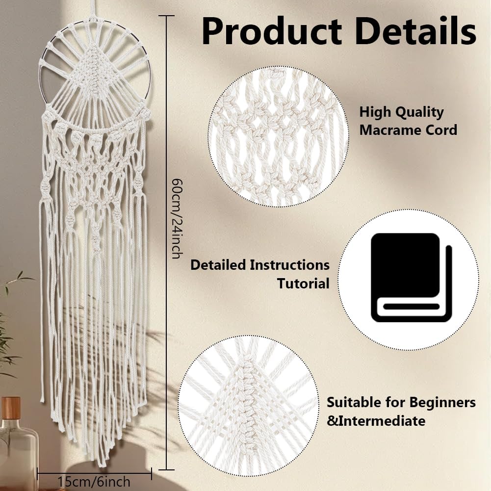 IFNUNLY 8 Set DIY Macrame Kit for Beginners Star Macrame Dream Catcher Handmade Macrame Plant Hanger Kit for Adults Wall Hanging Tapestry with Instruction Birthday Decor