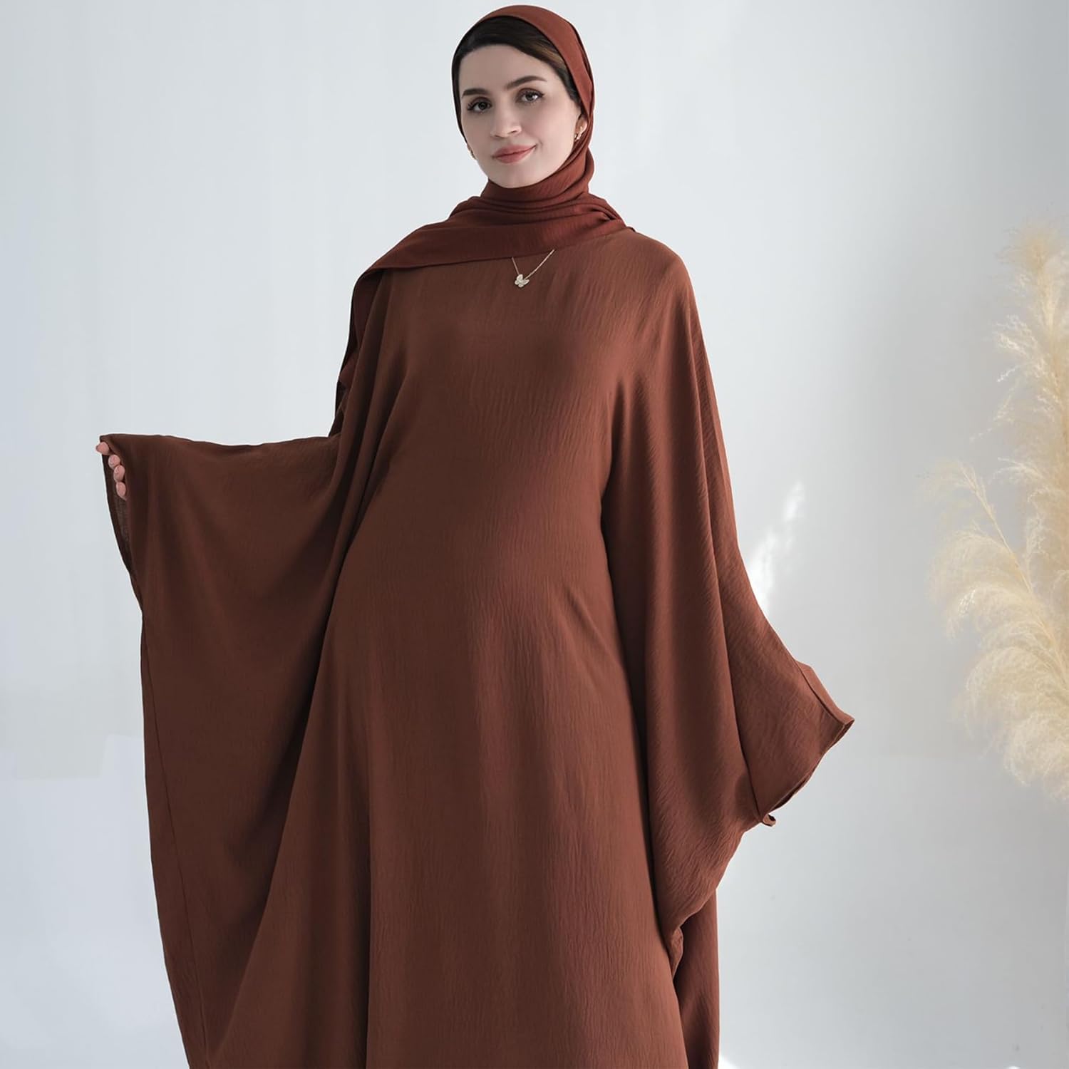 Women Muslim Abaya Dress 1Piece Bat Sleeve Islamic Maxi Robe Fashion Jilbab for Women Eid Kaftan Muslim Robe - Image 4