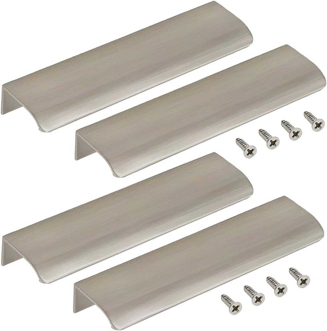 LC LICTOP Curved Edge Pull Handles, 5.9 Inch Edge Finger Tab Handle for Caibnets Drawer Closet Door Wardrobe Cupboard, 5 Inch Hole Spacing, 4 Pcs Nickel Edge Pulls
