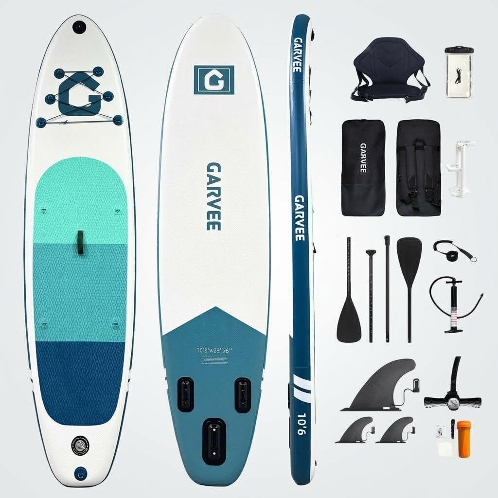 Inflatable Paddle Board for Adults,10’6" x 31.5" x 6" Extra Large Stand Up Paddleboard, Supports 400 Lbs with Kayak Seat Camera Base Double Blade Paddle,for Beginners, Yoga, or Group Fun on the Water