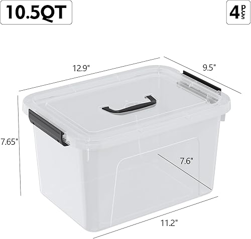 Miniatura 2 de Paquete de 4 contenedores de almacenamiento de 10.5 cuartos de galón con asa, caja de cierre transparente