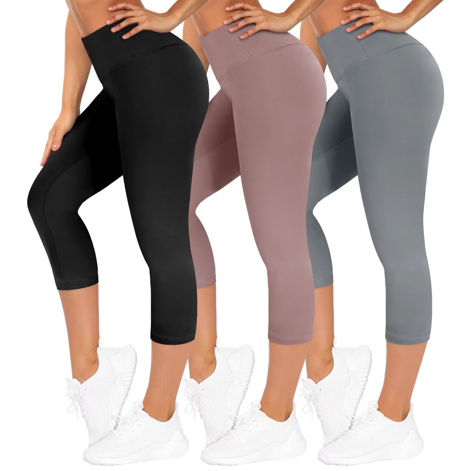 TNNZEET 3er Pack Capri Leggings Damen 3/4 für Sport, 7/8 Leggins High Waist Hose Sporthose für Gym Yoga