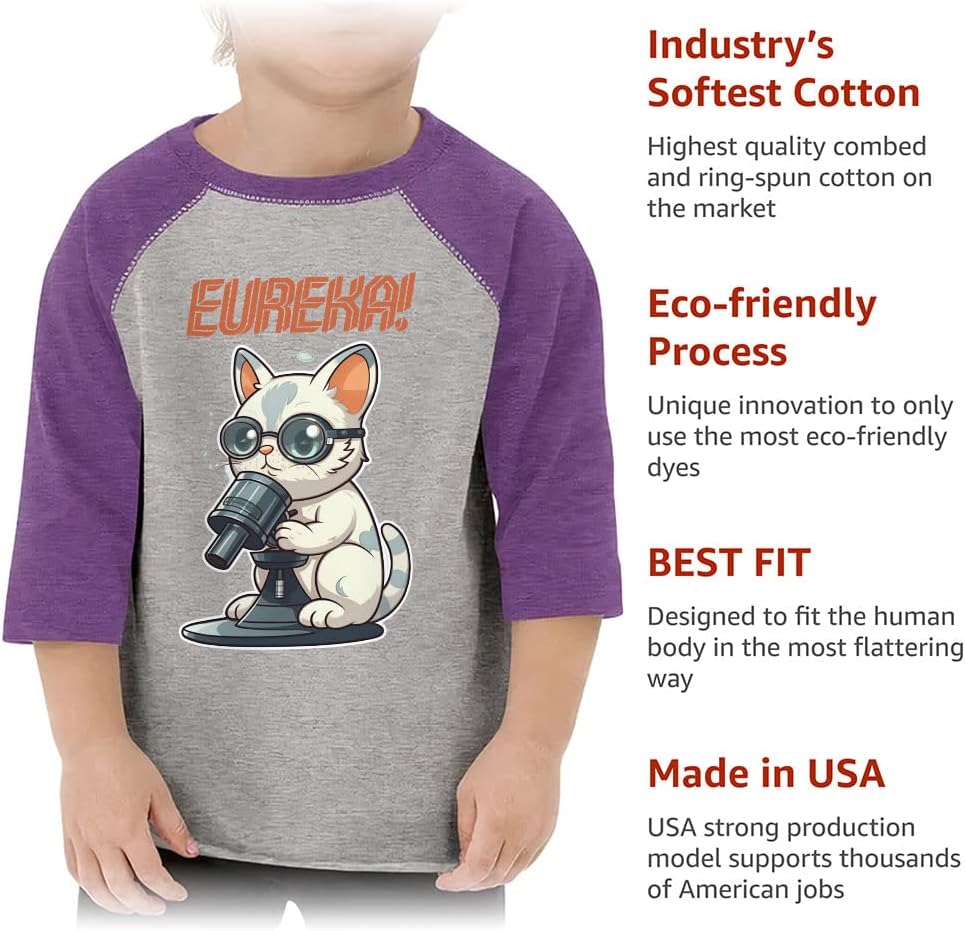 Eureka Toddler Baseball T-Shirt - Cat Graphic 3/4 Sleeve T-Shirt - Printed Kids' Baseball Tee