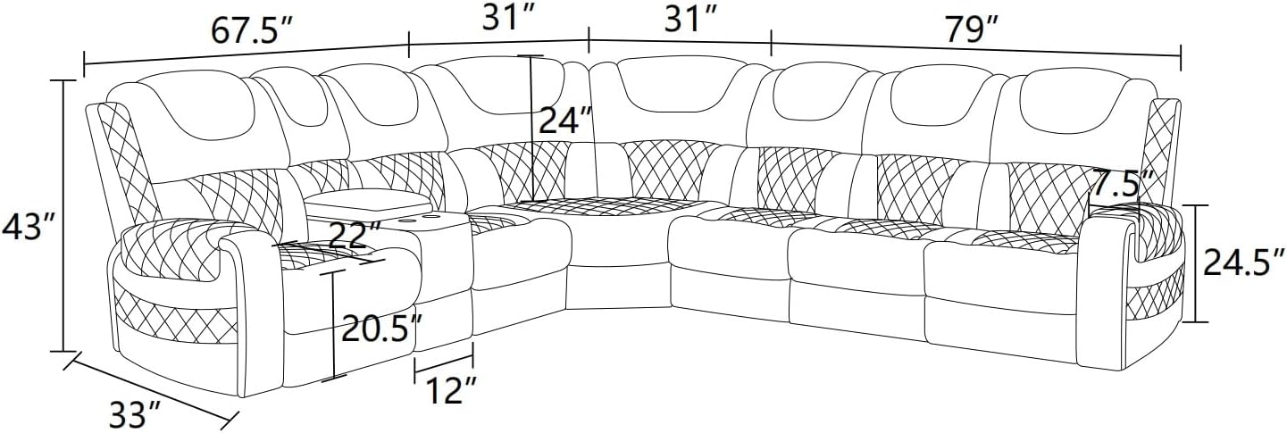 Function 3-Pieces Recliner Sofa Set Dark Grey Breathing Leather Living Room
