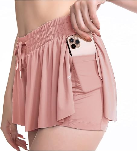 Vista 2 de Durio 2 in 1 Flowy Shorts Athletic Shorts for Women Butterfly Running Workout Shorts