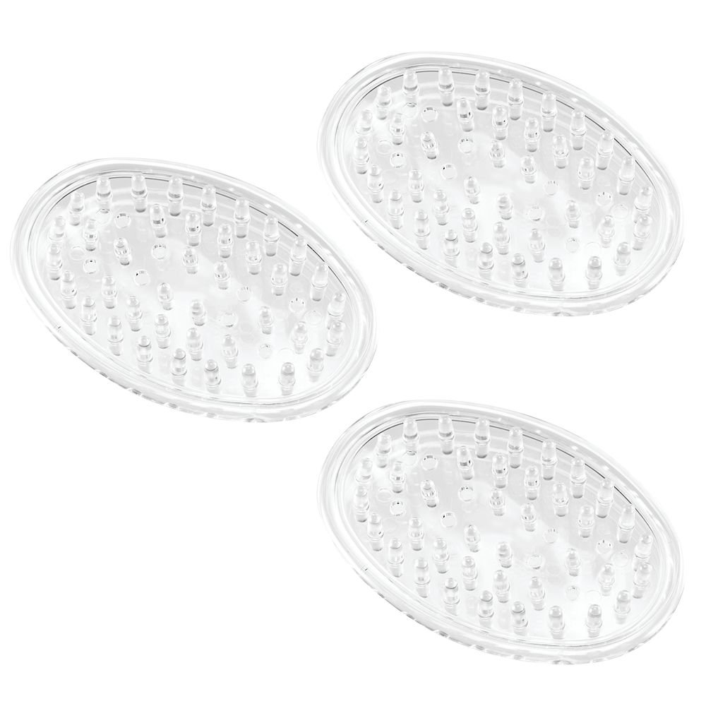 iDesign Plastic Soap Dish, Soap Saver, and Kitchen Sponge Holder - Set of 3, 0.75” x 3.25” x 4.75”, Clear