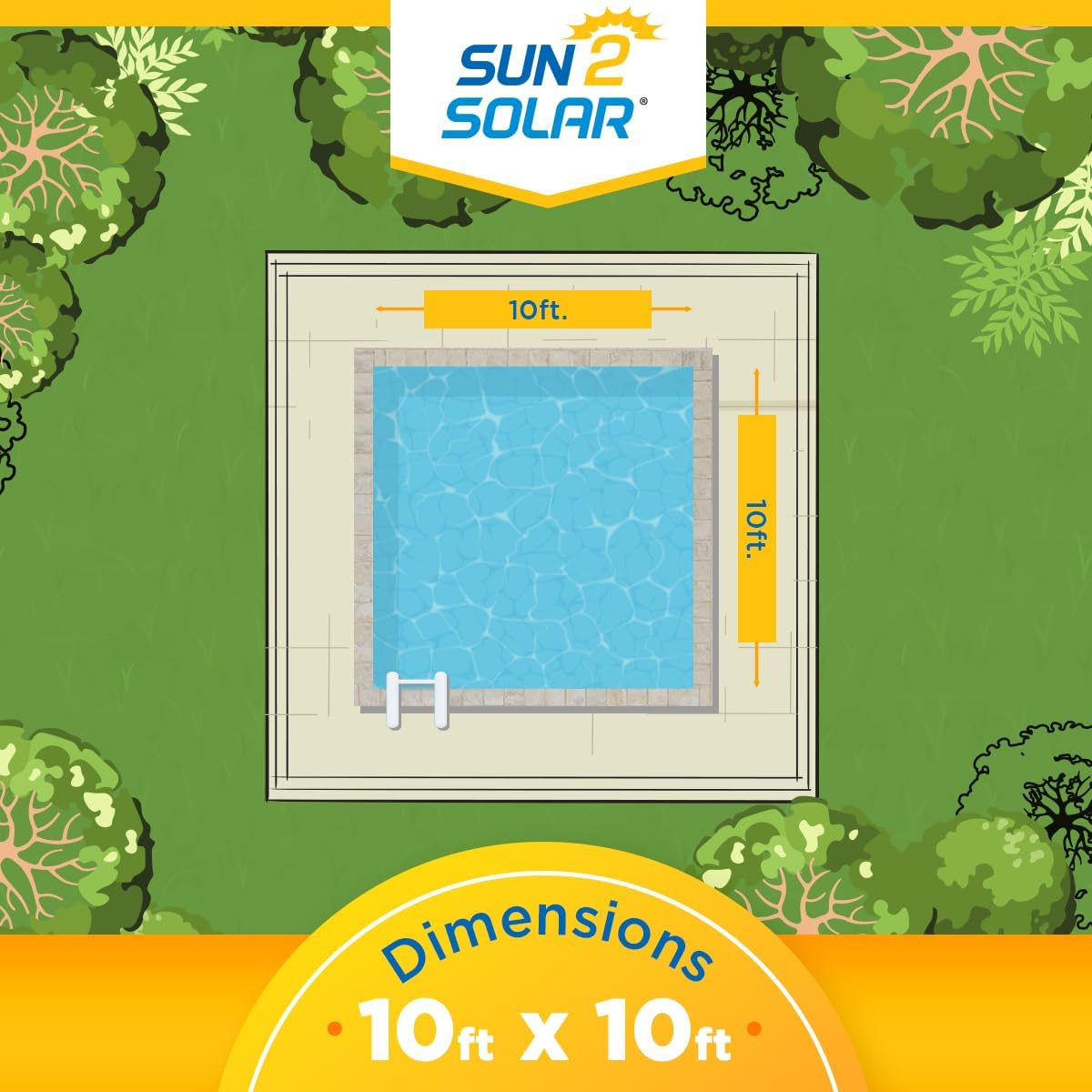 Sun2Solar Blue 10 ft x 10 ft Square Solar Cover | 16 Mil | Heat Retaining Blanket for Inground & Above Ground Swimming Pools & Spas | Sun's Energy Heats Pool | Bubble Heating Blankets | 1600 Series