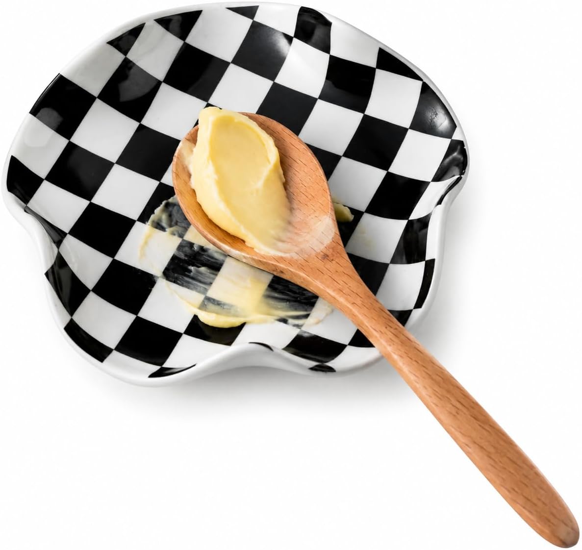 Spoon Rest for Stove Top, 5.3in Checkered Spoon Holder Utensil Rest, Ceramic Spoon Rests for Coffee Bar, Kitchen Gadget Cooking Gift for Housewarming - Heat Resistant & Dishwasher Safe