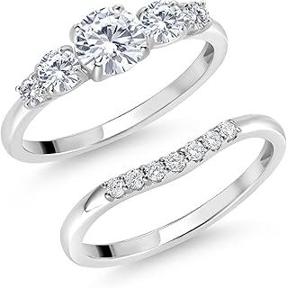 10K White Gold White Lab Grown Diamond 5 Stone Bridal Engagement Wedding Ring Set For Women (0.81 Cttw, Round: 5MM and 3MM, Available in Size 5,6,7,8,9)