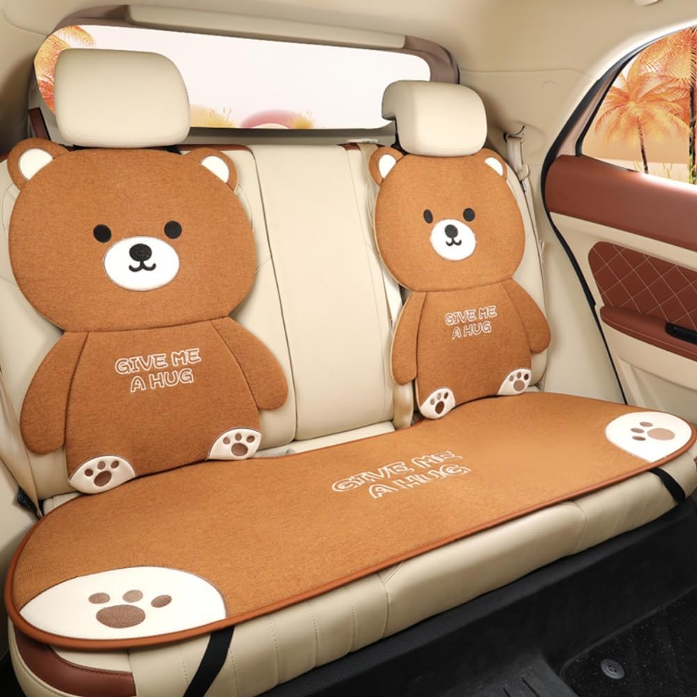 Car Seat Covers-Cute Bear Pattern Car Decorators for Women.Car Seat Protectors with Slip-Resistant Backing & Breathable Fabric for Universal Cars (Brown, 2 Back Pad Cover+1 Rear Bench Seat Pad)