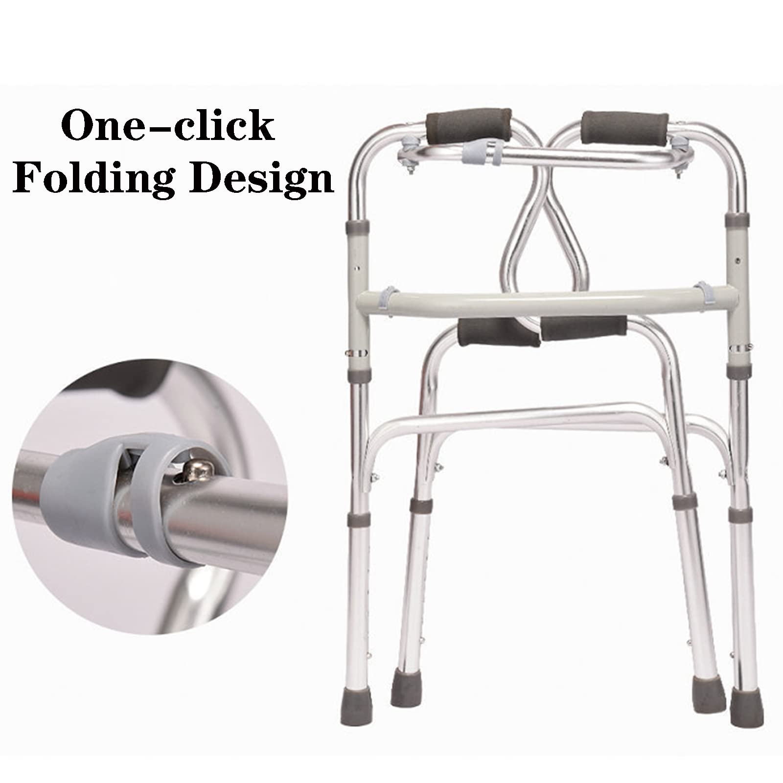 Cesta Plegable para Andador para Ancianos con 2 Ruedas y Asiento, Cesta para Andador para Ancianos Estándar Ligera, Cesta para Andador con Ruedas Ajustable en Altura, Ayuda para Mo