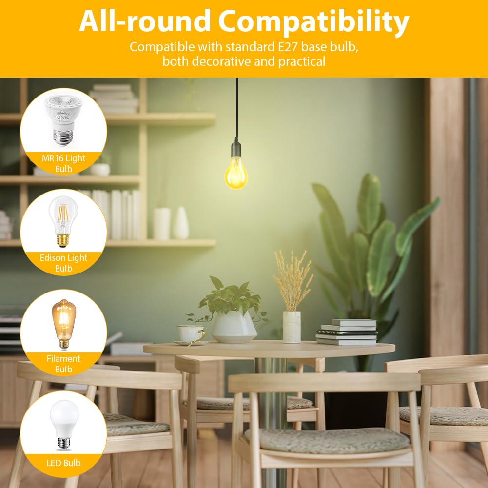 HOTUT Oprawa lampy E27 z przełącznikiem, 2 sztuki oprawek E27 z kablem sieciowym 2 m i wtyczką EU, oprawa z kablem czarna do zawieszenia lamp, lamp wiszących, lamp sufitowych, projektów DIY