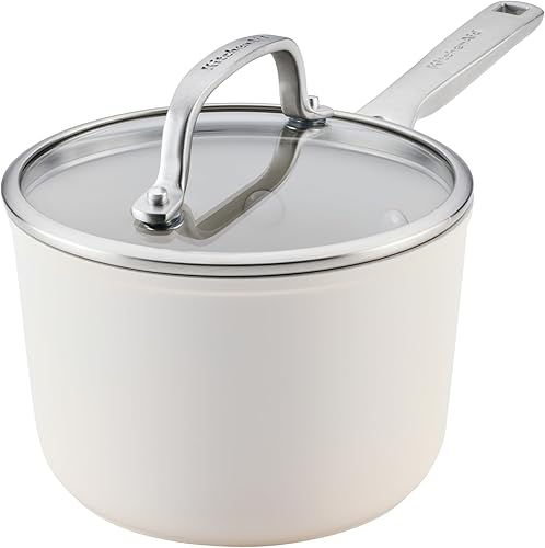 Miniatura 10 de KitchenAid Sartén antiadherente de cerámica anodizada dura con tapa, 3 cuartos de galón, negro mate