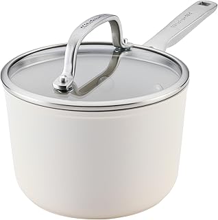 Hard Anodized Ceramic Induction Nonstick Cookware Saucepan with Lid, Dishwasher Safe, 2 Quart Non Stick Sauce Pan with Stainless Steel Handle - Porcelain White