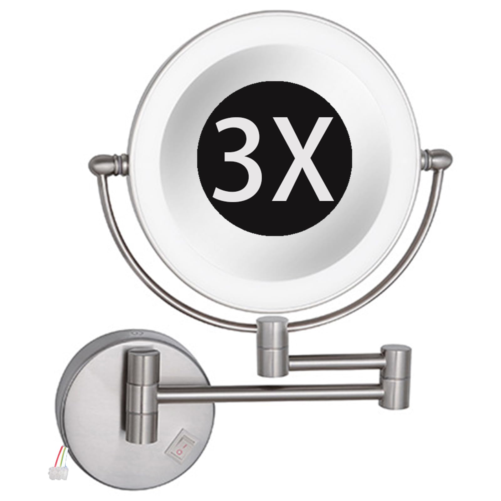 Miroir de maquillage mural éclairé double face 1X/3X de 8 pouces