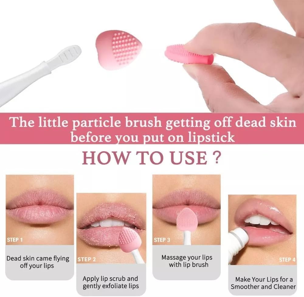 4 Pcs Silicone Lip Scrub Brush, Double-Sided Silicone Exfoliating Lip Brush Tool for Smoother and Fuller Lip Appearance- Pink & Green & Red & White