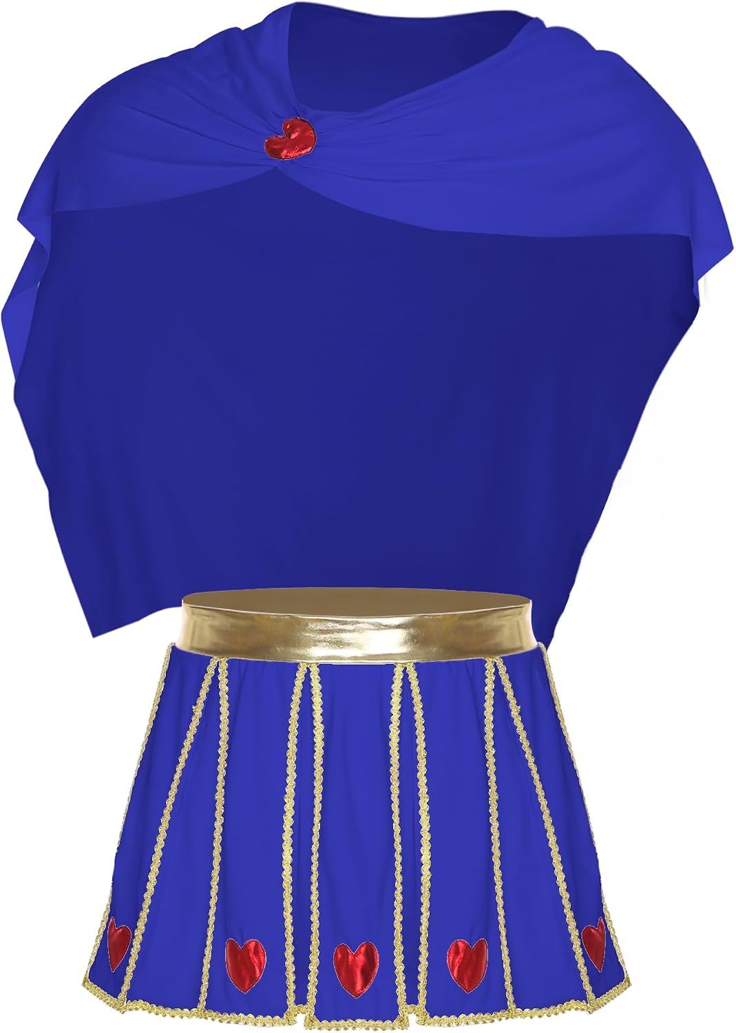 easyforever Men's Cupid Costume Gold Trim Heart Pattern Pleated Skirt with Ruched Cape for Cosplay