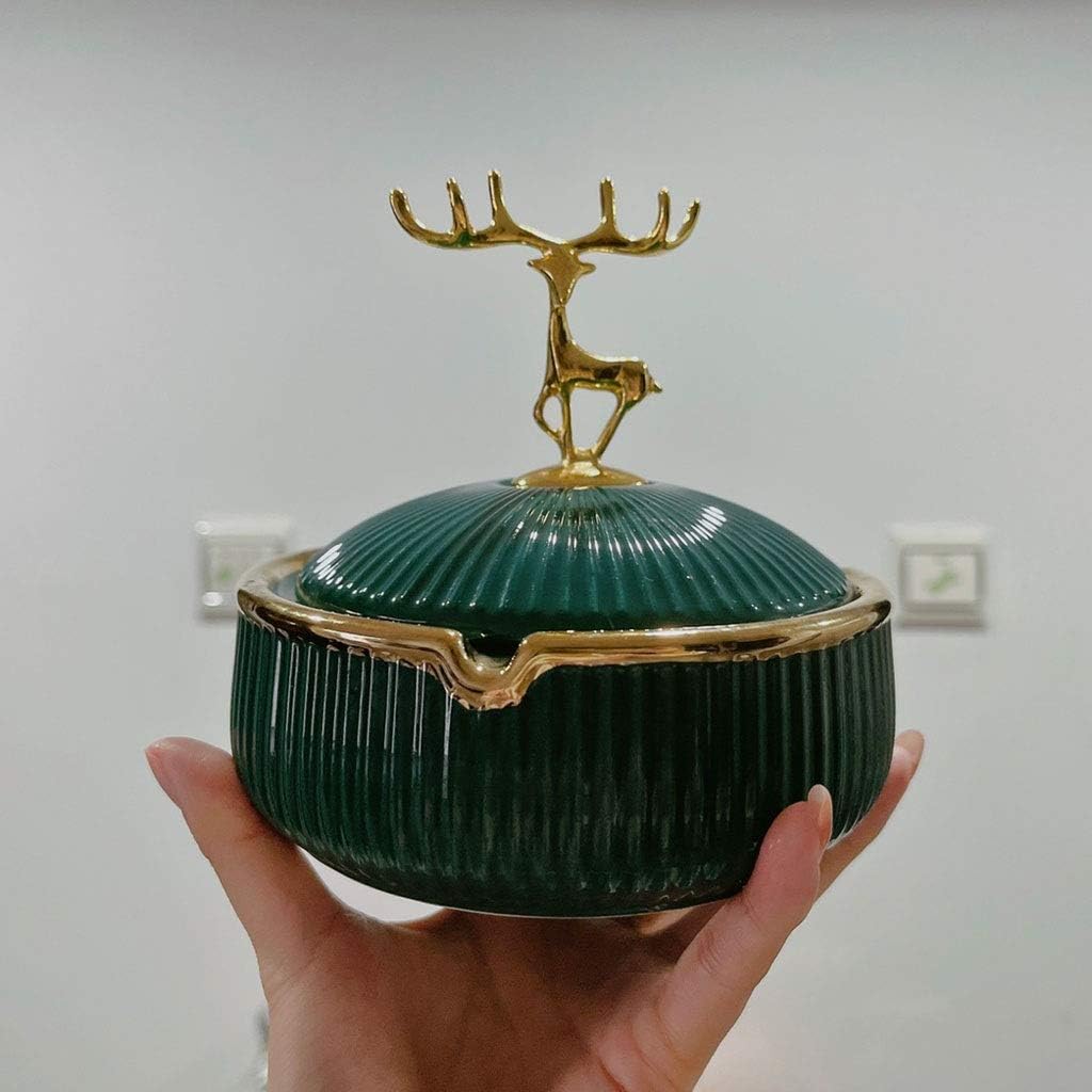 Ashtray Ceramic Ashtray With Lid Outdoor Indoor Home Office Desktop Car Decoration Gold Elk Cover Ashtray 5.23 * 1.85 inch Windproof Ashtray for Cigarettes (Color : Pink)