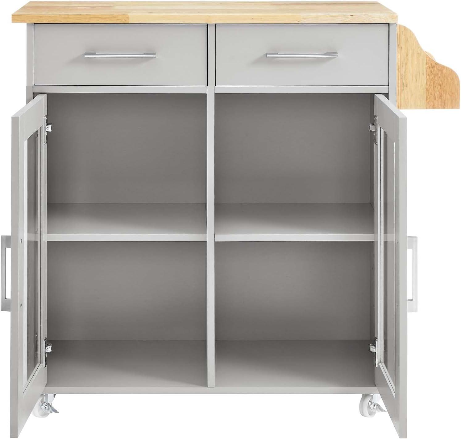 Modway Cuisine Rolling Kitchen Cart with Storage in Light Gray Natural - Portable Island for Kitchen with Spice Rack, Perfect as a Coffee Bar Cabinet, Butcher Block Island or Kitchen Island on Wheels