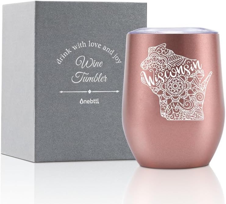 Onebttl Wisconsin Gifts for Women, Men, Wisconsin Themed Travel Homesick Gift Souvenirs, 12oz Stainless Steel Tumbler with Lid, Perfect for Christmas, Moving Gift