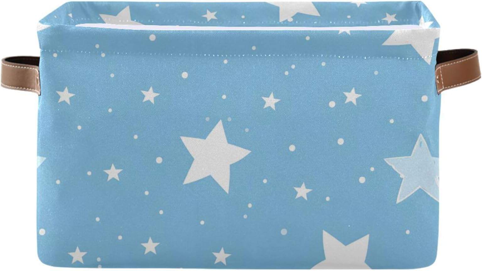 Light Blue and White Stars Shelf Storage Baskets,Foldable Storage Bins with Handles,Rectangular Organizer Bin Gift Baskets Decor for Bedroom Home Office