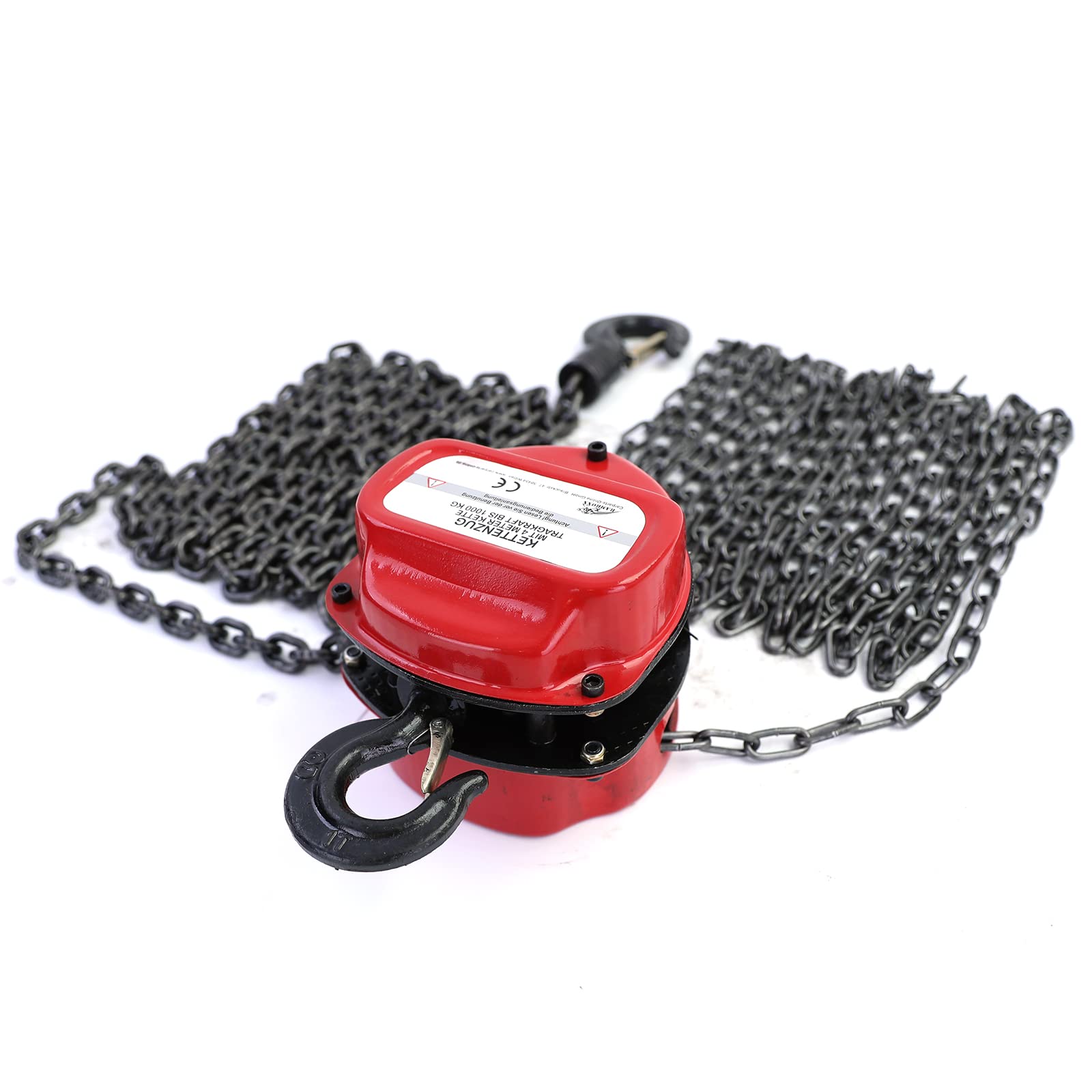 RAMROXX Profi 1000kg Kettenzug Flaschenzug Rot bis zu 4 Meter
