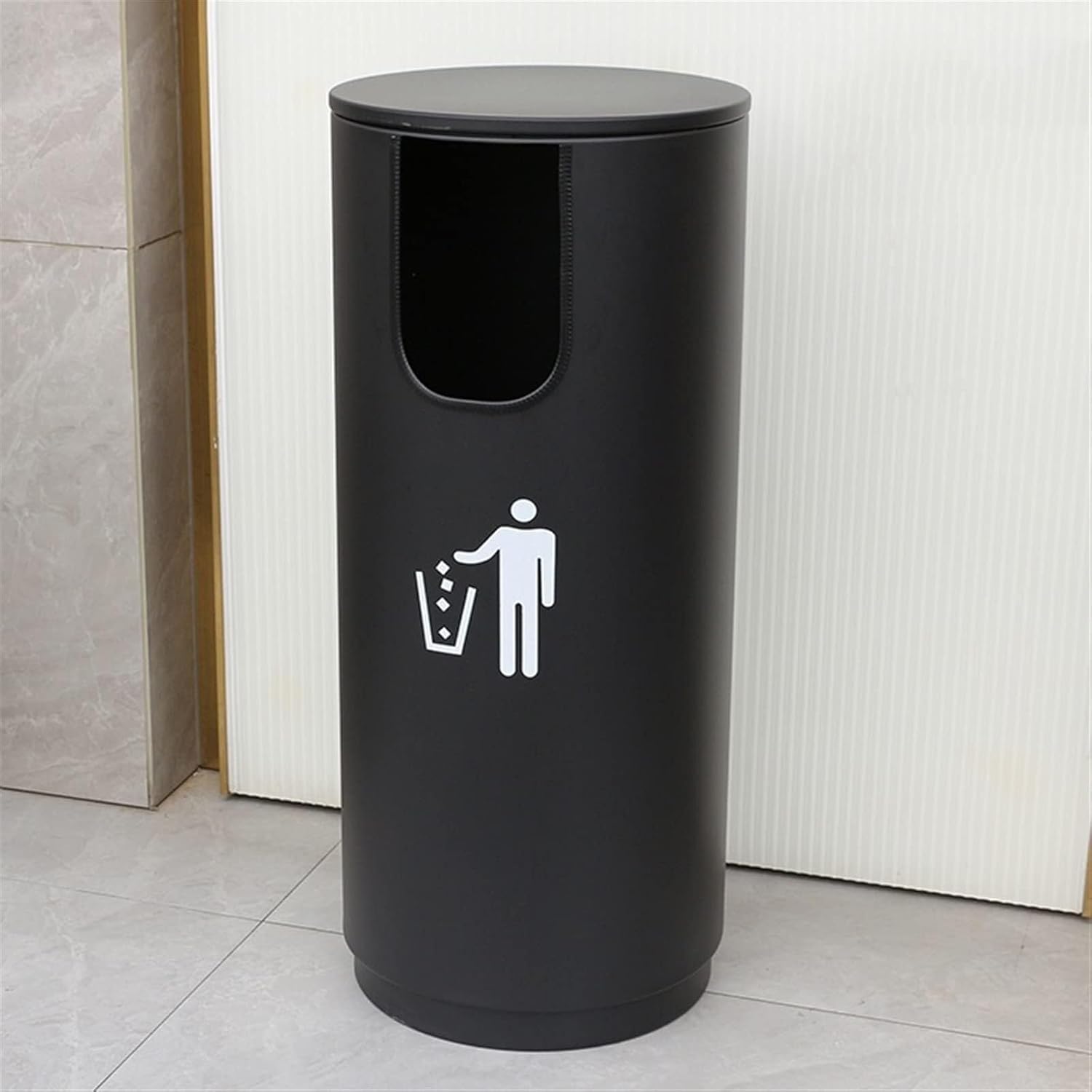 Garbage Cans Indoor/Outdoor Garbage Can Waste Container, Cylindrical Metal Trash Bin with Lid, U-Shaped Opening, Home Commercial Garbage Can Outside Trash Bin,White-28 * 75cm(Black,28 * 75cm)