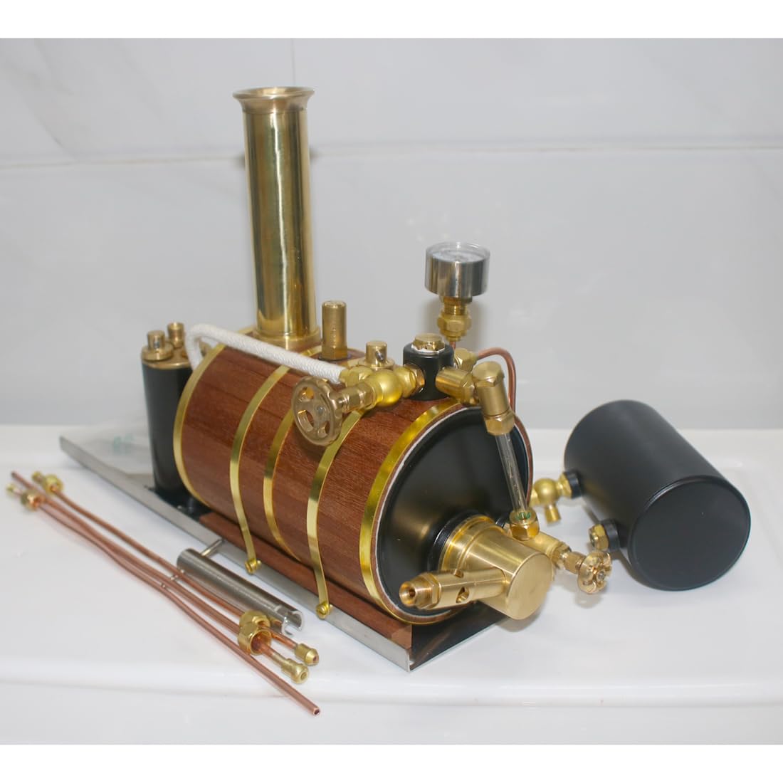 B-1 Dampfkessel Modell für EIN-/Zwei-/Dreizylinder Dampfmaschine Modell, Horizontales 200ML Kesselmodell Boiler Modellbausatz für 70cm Dampfschiffe, Ornament Geschenk -RTR