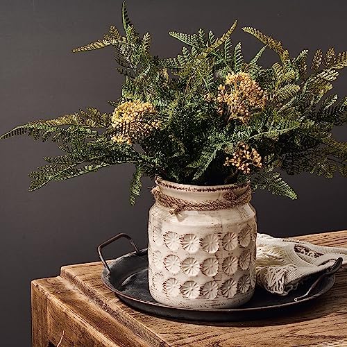 Ceramic Flower Vases for Home Decor Rustic Ideal Shelf Decor Table Décor, 6 Inch Ceramic White Vase for Flowers, Neutral Cream Vases for Mantel, Shelf, Living Room, Table Decoration, Beige