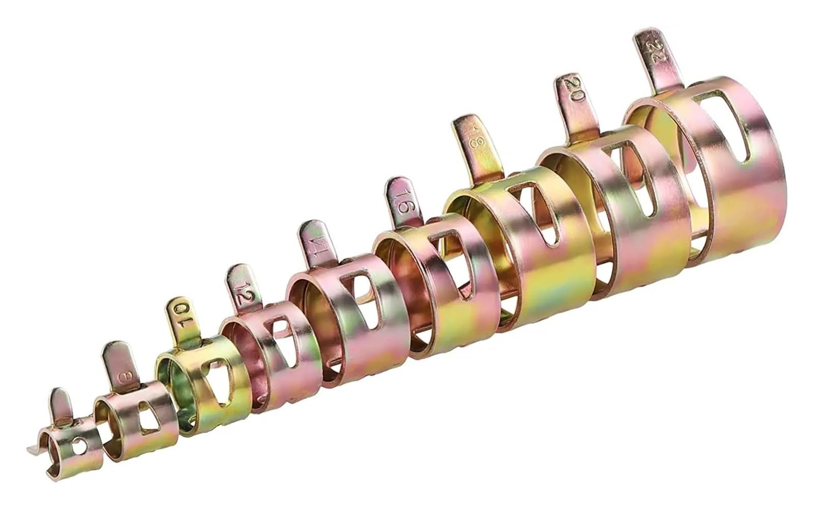 Ścięcie przewodu sprężynowego 10 szt. metalowych zacisków sprężynowych 5-22 mm do węży silikonowych do podciśnienia paliwa i wody(10mm)