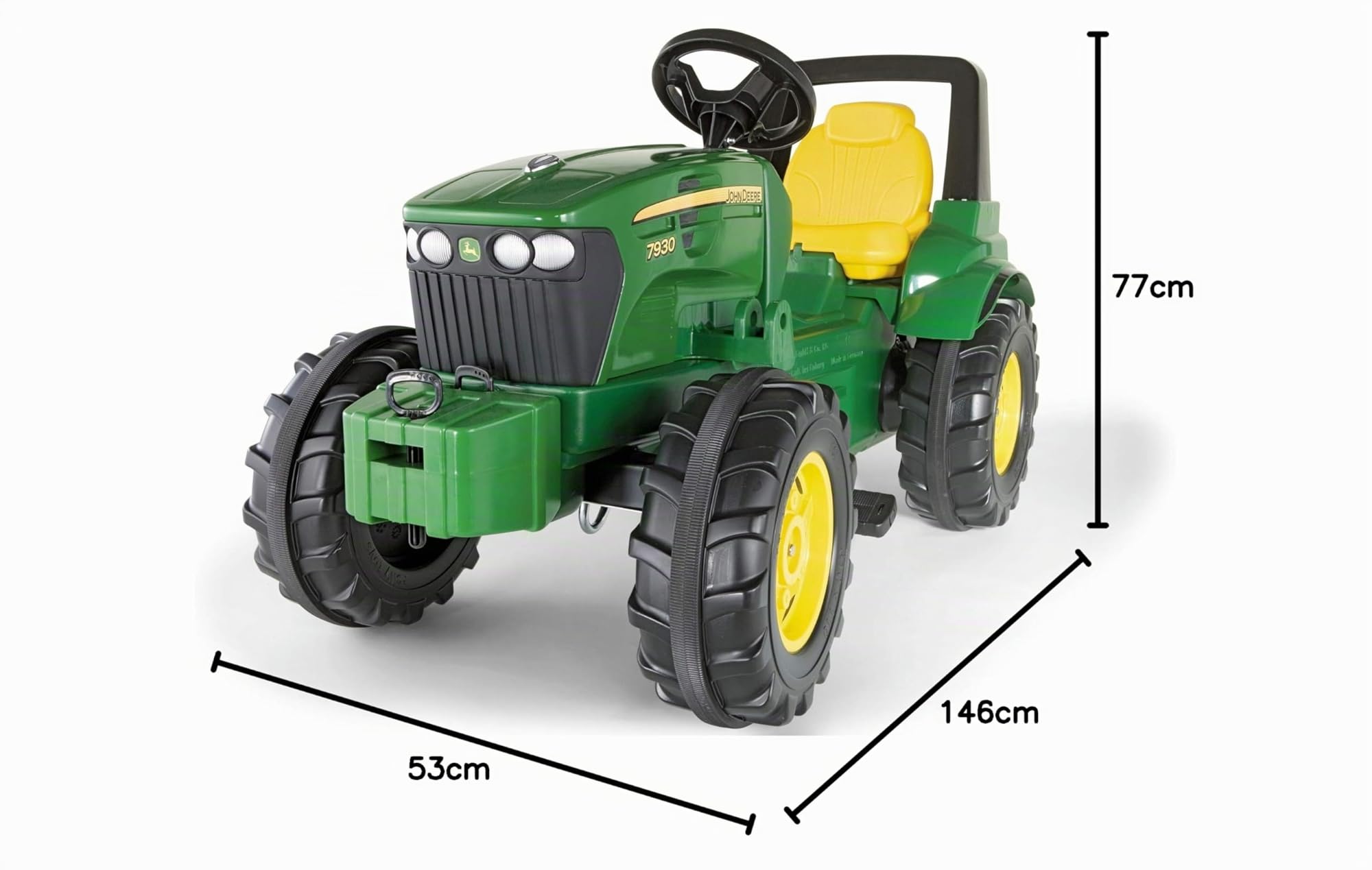 Rolly Toys rollyFarmtrac John Deere 7930 (asiento ajustable, neumáticos silenciosos, adecuado para 3 a 8 años, elevador delantero y trasero, vehículo de pedales para niños) 700028