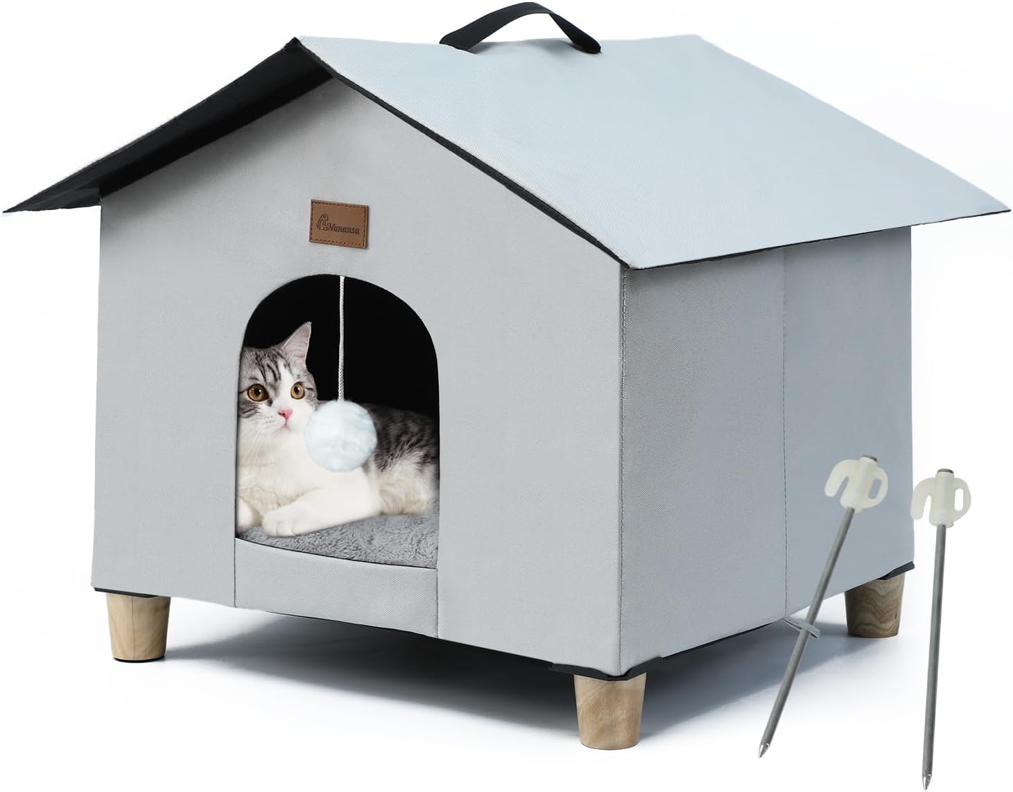 Vanansa Outdoor Cat House for Winter, Weatherproof Feral