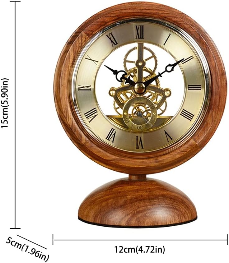 Clock Chinese Style Retro Wood Small Table Clock Home Living Room Bedroom Decoration Desktop Ornaments Table Clock 5.90 Inches Table Clock