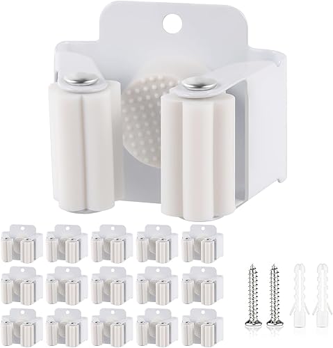 Miniatura 9 de Verdenu Soporte de pared para escoba, soporte de pared para trapeador y escoba, soporte de escoba de acero inoxidable con tornillos, organizador de