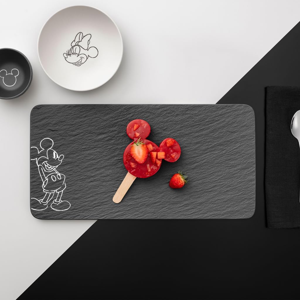 Villeroy & Boch Manufacture Rock – Mickey Mouse – półmisek do serwowania, czarny, można myć w zmywarce i używać w mikrofalówce, efekt łupku z kredowym wzorem Disney Myszki Miki
