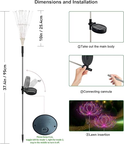 Miniatura 69 de Luces solares de jardín impermeables para exteriores, paquete de 2 120 luces LED solares de fuegos artificiales, decoración de jardín exterior
