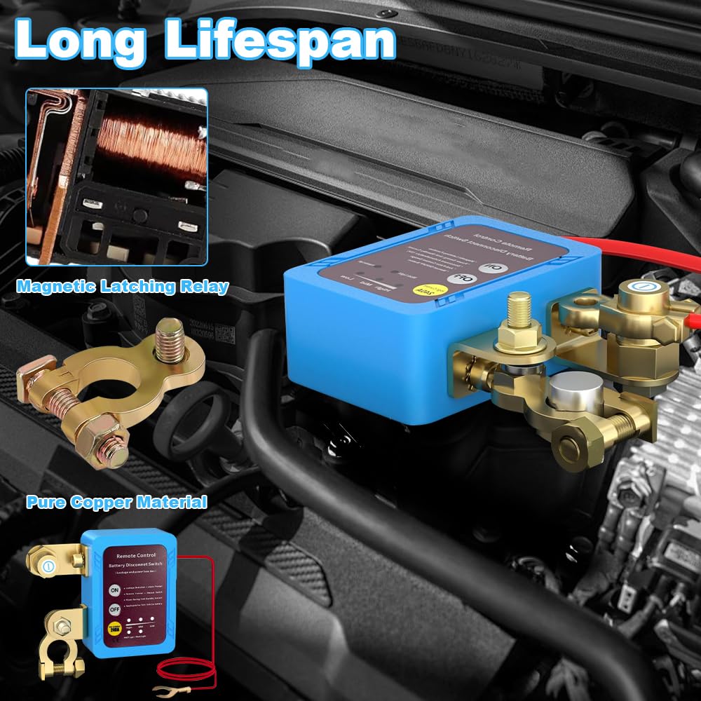 Batterie Trennschalter 12V, Drahtloser Ferngesteuerter Auto Trennschalter 240A, Smart Batterie Kill Switch Anti-Diebstahl,Automatische Abschaltung Schalter Für Auto, RV, ATV, LKW, Boot